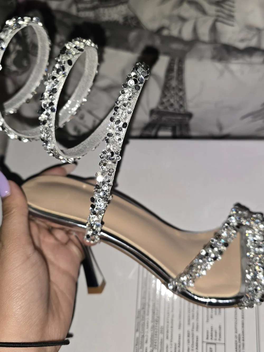 Women’s Silver Rhinestone Strappy High Heel Sandals